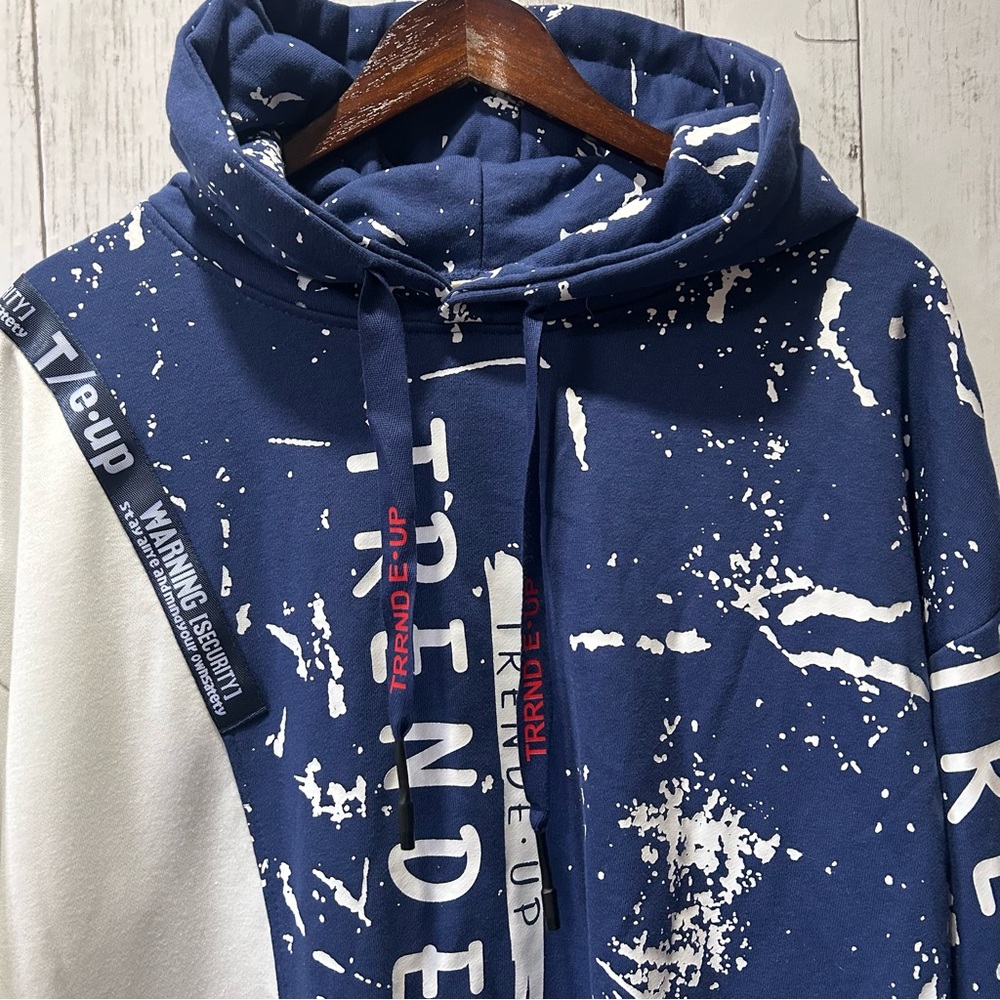 Men's Streetwear Graphic Hoodie Blue White TREND E.UP Urban Techwear Large NWOT
